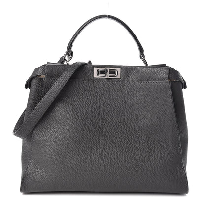 Fendi Cuoio Romano Selleria Bi-Color Large Peekaboo Iconic Satchel Asfalto Latte 1 of 11