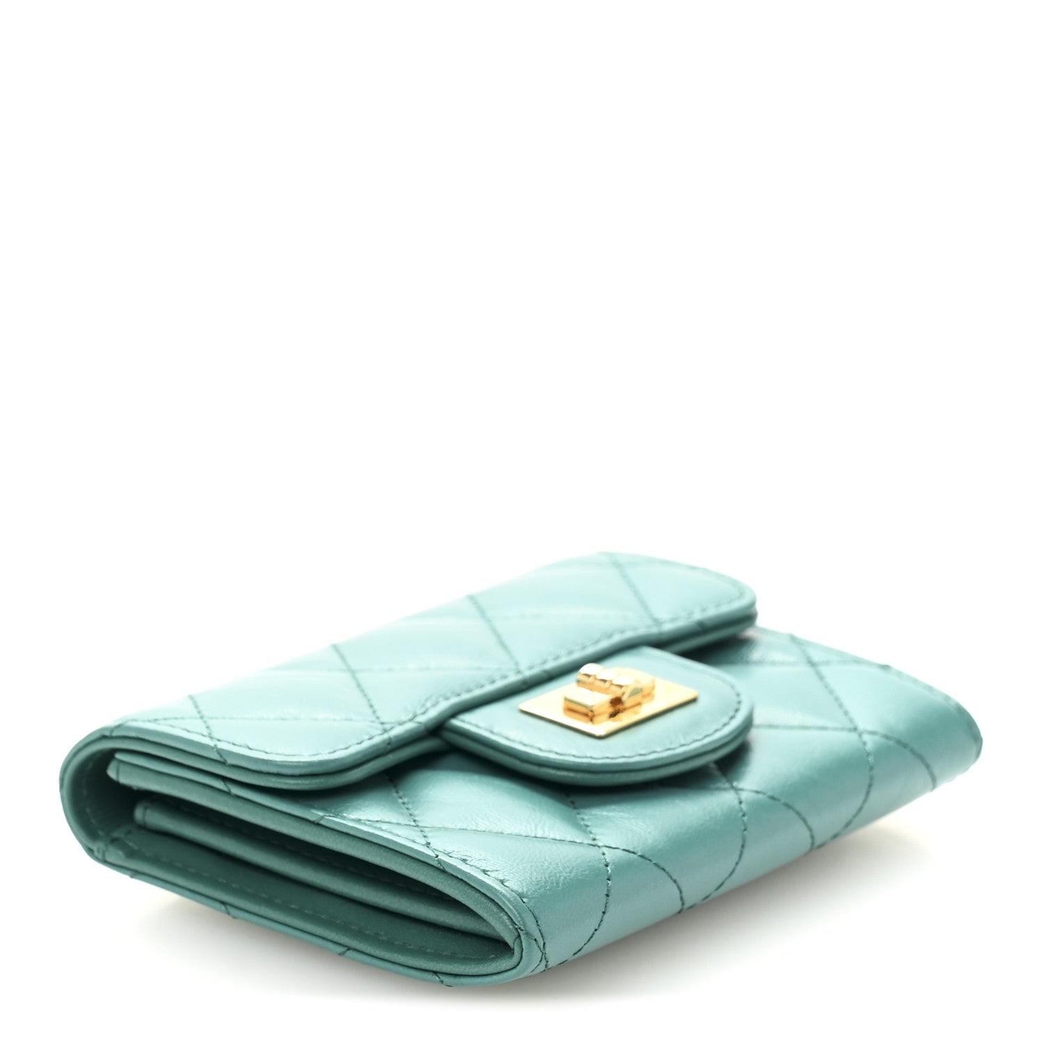 Chanel Aged Calfskin Quilted Reissue Card Holder Wallet Green 4 of 9