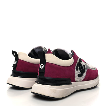 Chanel Mesh Suede Calfskin Womens CC Sneakers 37 White Dark Pink Grey 4 of 6