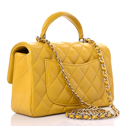 Chanel Lambskin Quilted Mini Top Handle Rectangular Flap Yellow 3 of 11