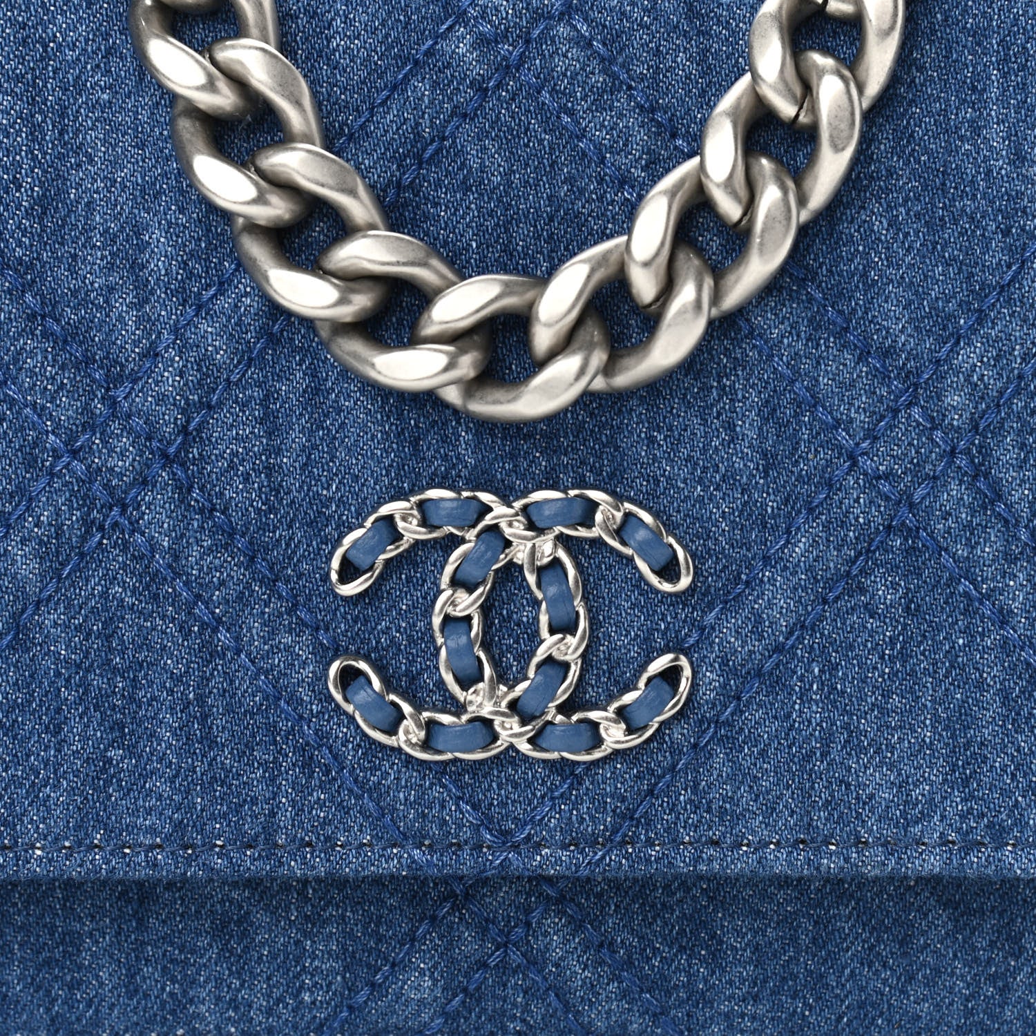 Chanel Denim Quilted Chanel 19 Wallet On Chain WOC Blue 9 of 11