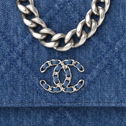 Chanel Denim Quilted Chanel 19 Wallet On Chain WOC Blue 9 of 11