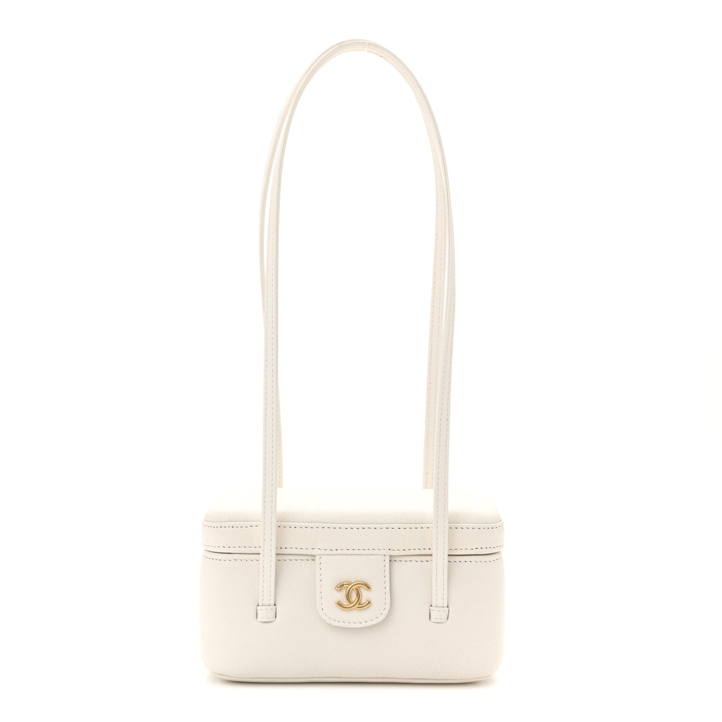 Shiny Caviar Preppy Coco Long Vanity With Strap White