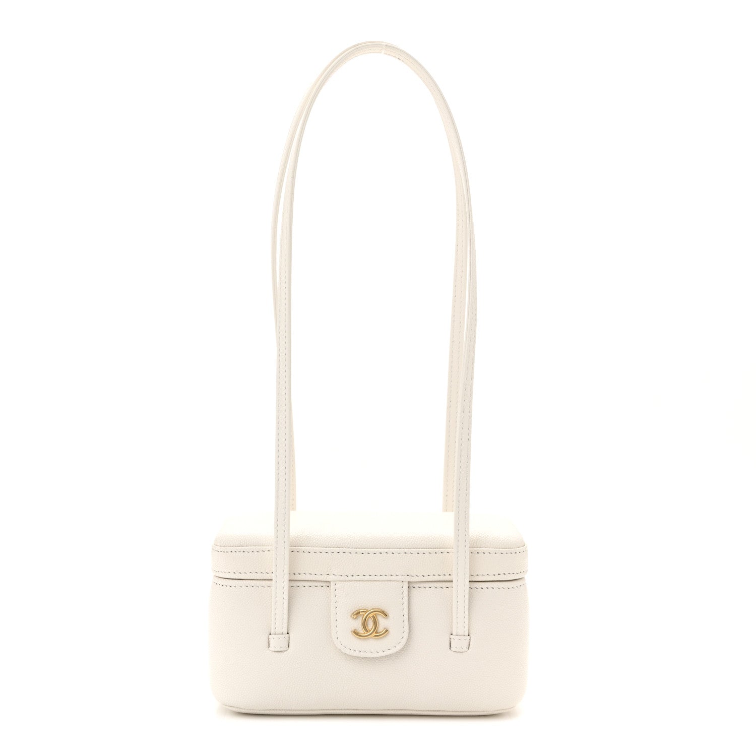 Chanel Shiny Caviar Preppy Coco Long Vanity With Strap White 1 of 10