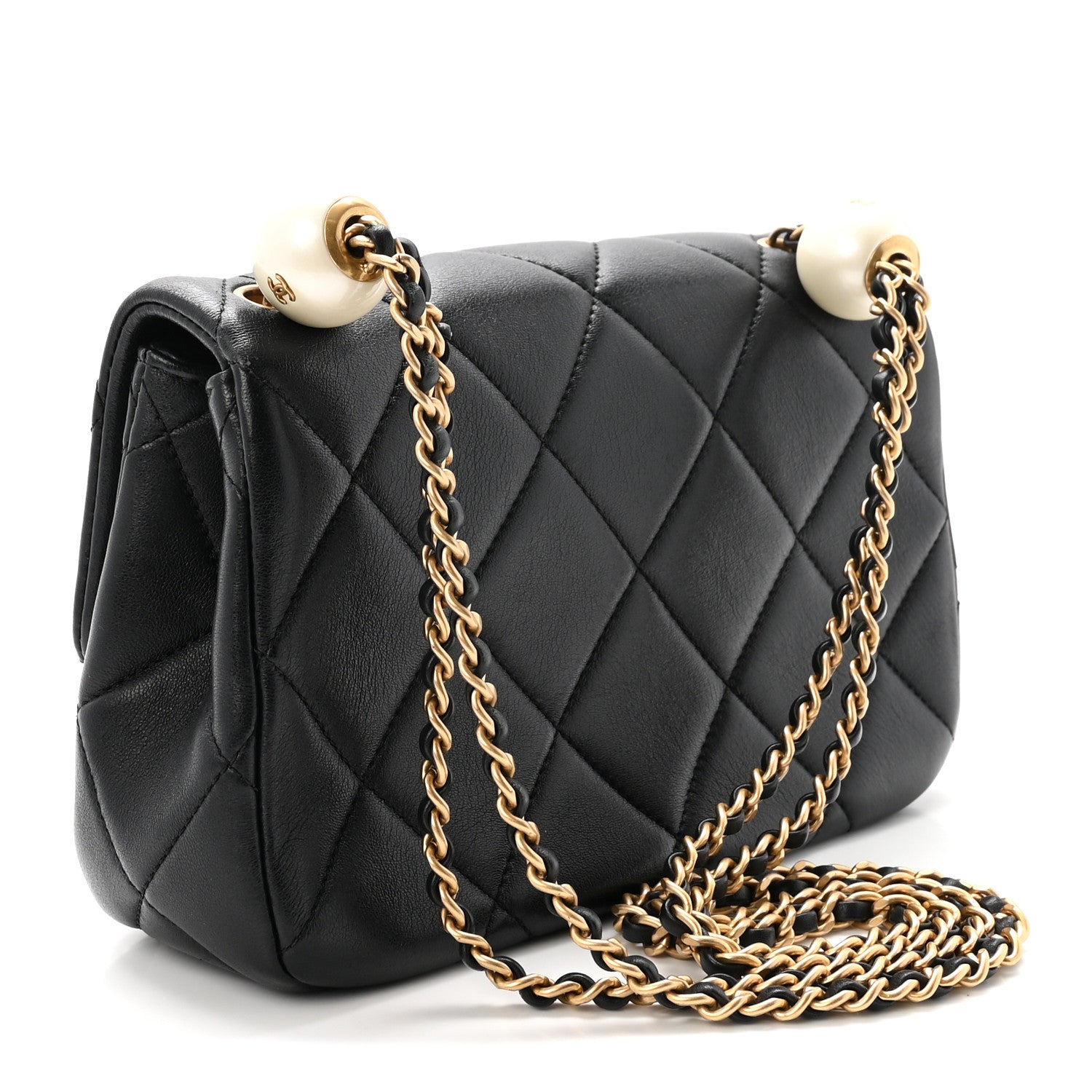 Chanel Lambskin Quilted Pearl Small Flap Black 3 of 10