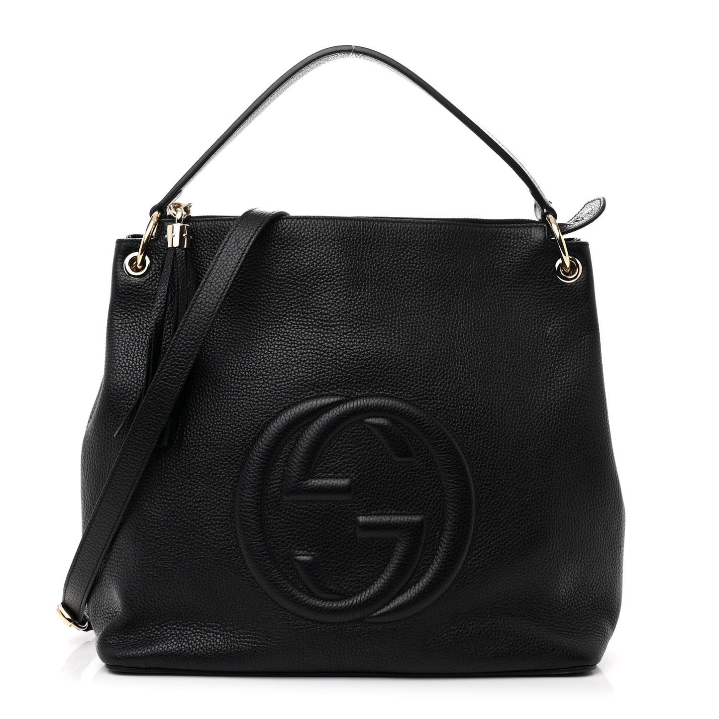 Pebbled Calfskin Large Soho Hobo Black