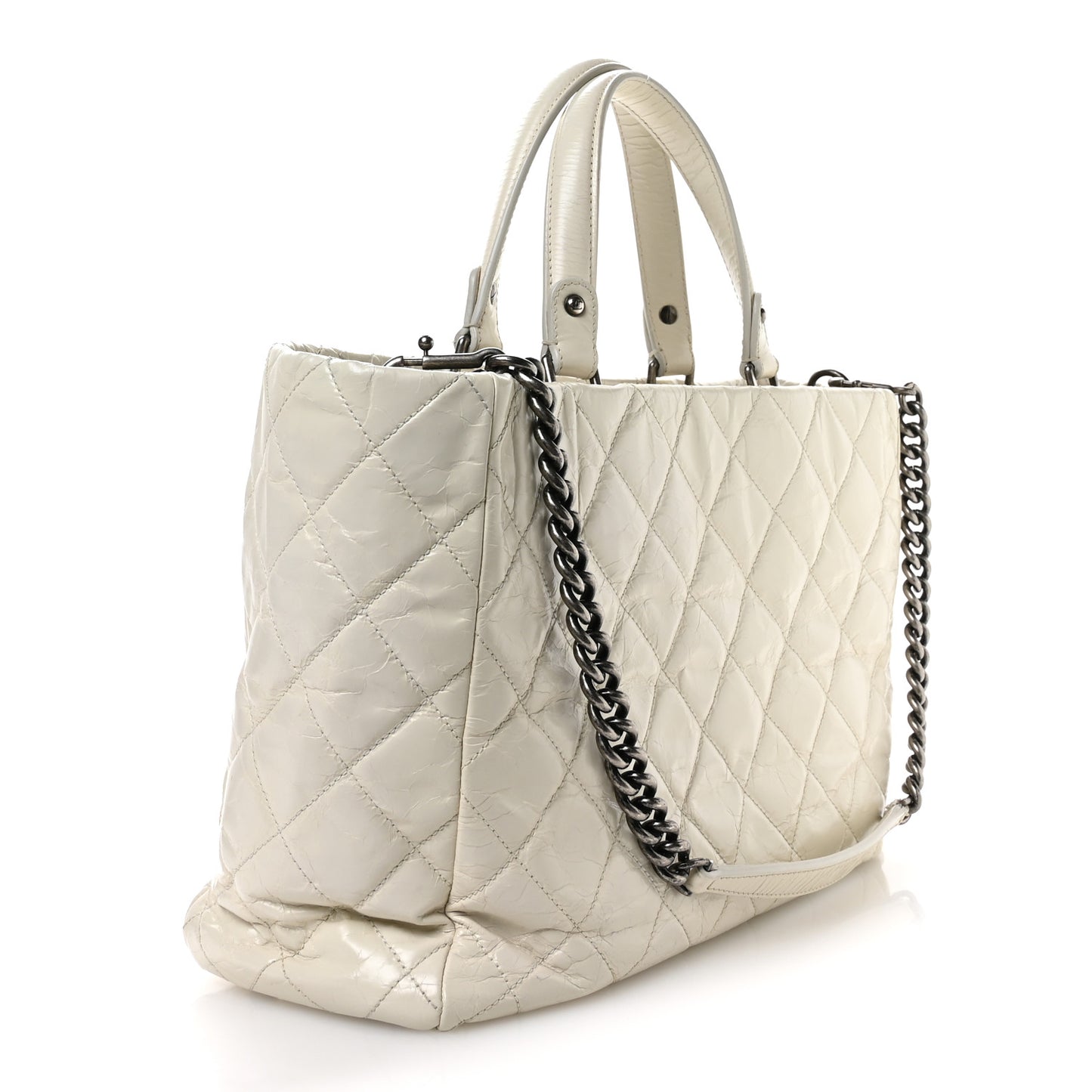 Glazed Crackled Calfskin Reissue Tote White
