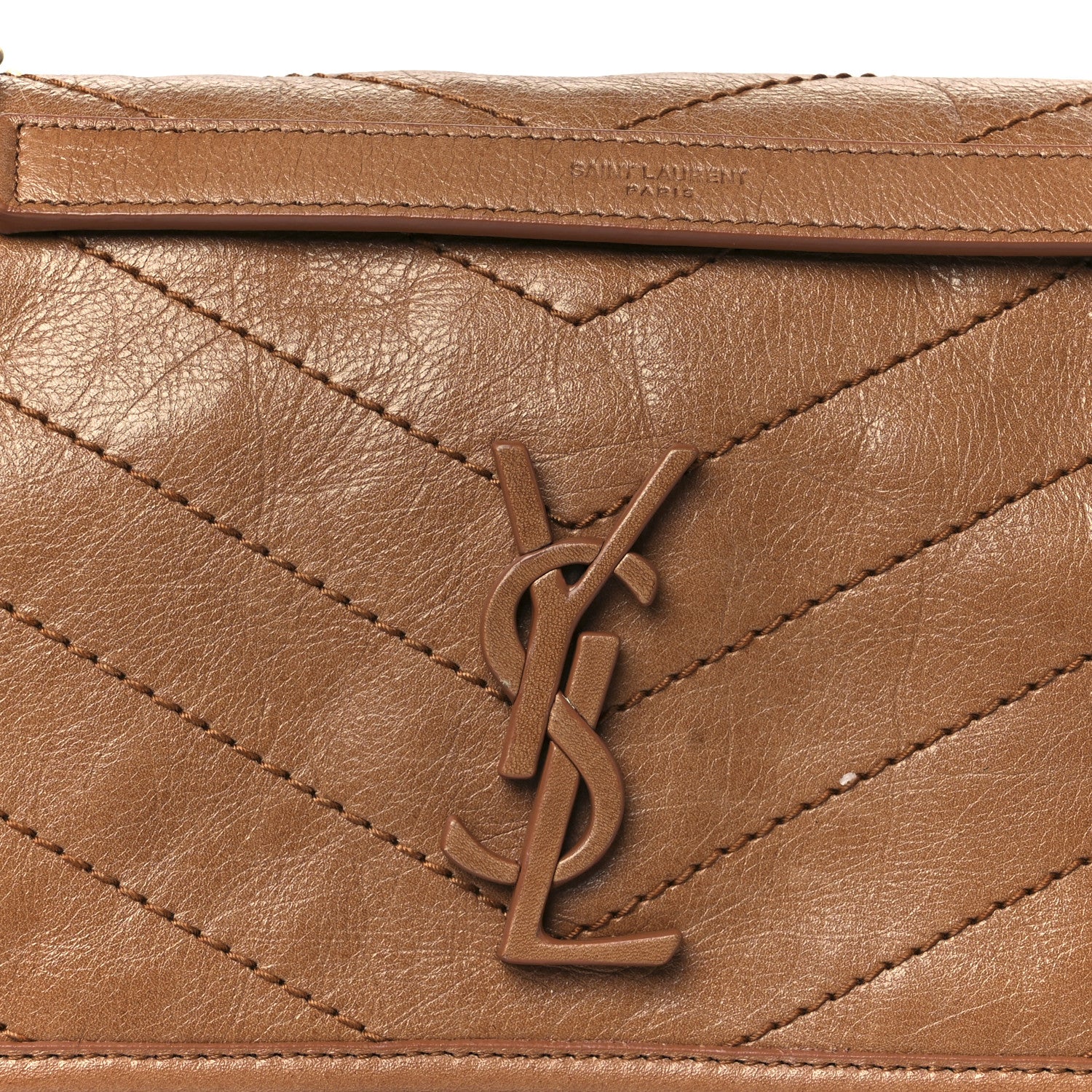 Saint Laurent Crinkled Calfskin Matelasse Monogram Medium Niki Chain Satchel Caramel 8 of 10