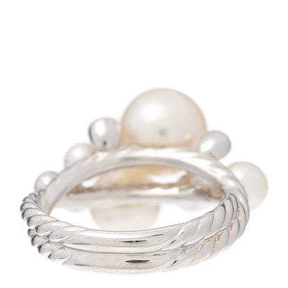 David Yurman Sterling Silver Diamond Pearl Cluster Cable Ring 54 7 3 of 4