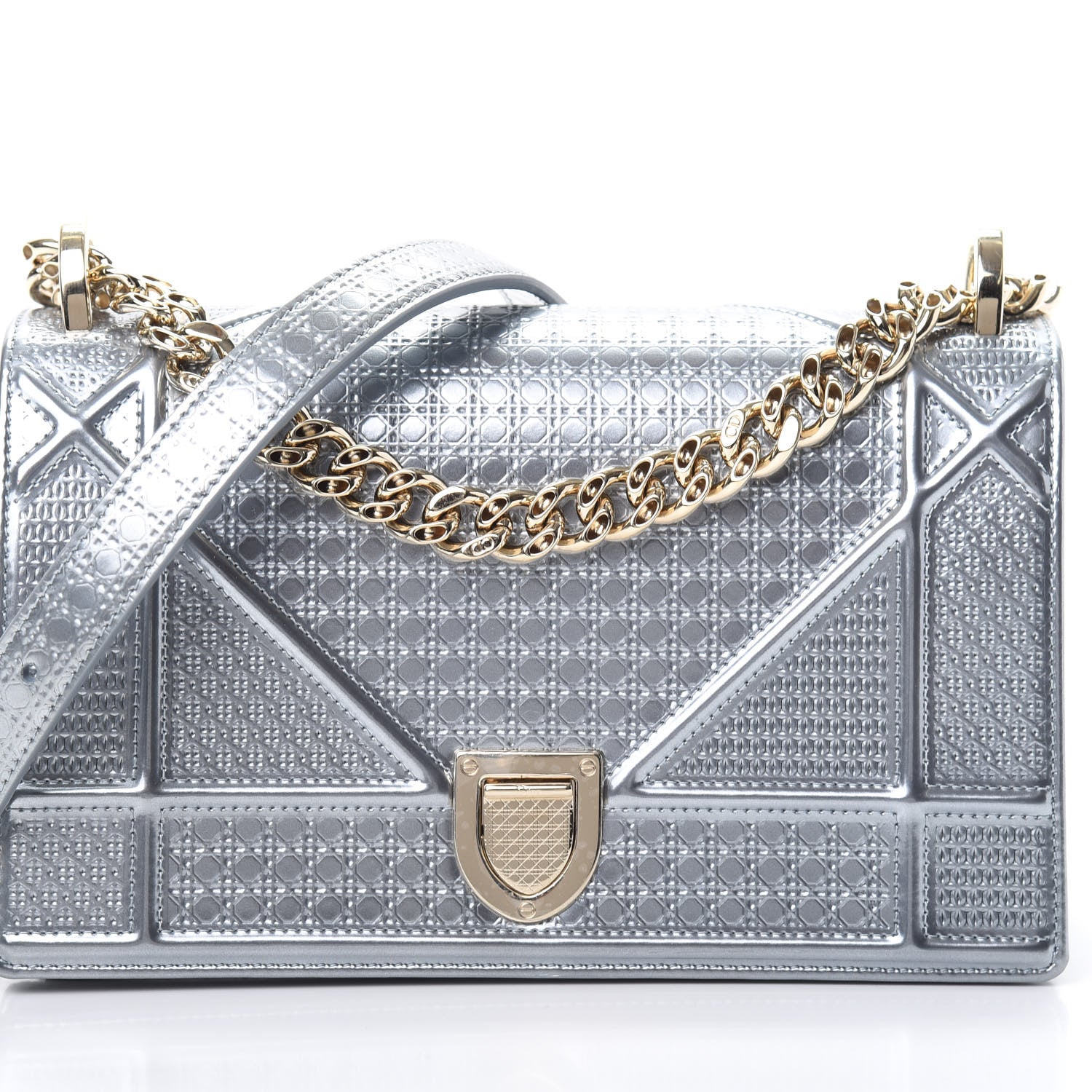 Christian Dior Metallic Patent Micro-Cannage Medium Diorama Flap Bag Silver 8 of 10