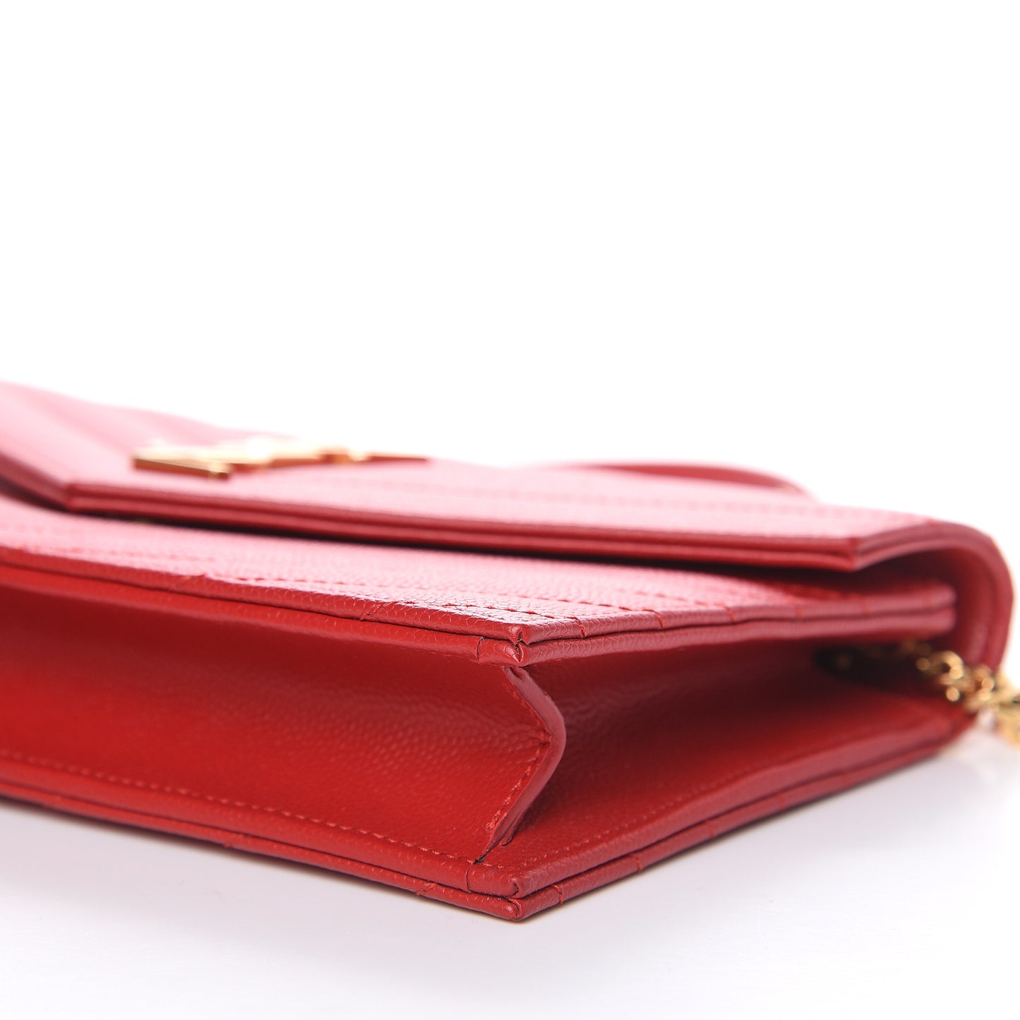 Grain De Poudre Matelasse Chevron Monogram Envelope Chain Wallet New Red