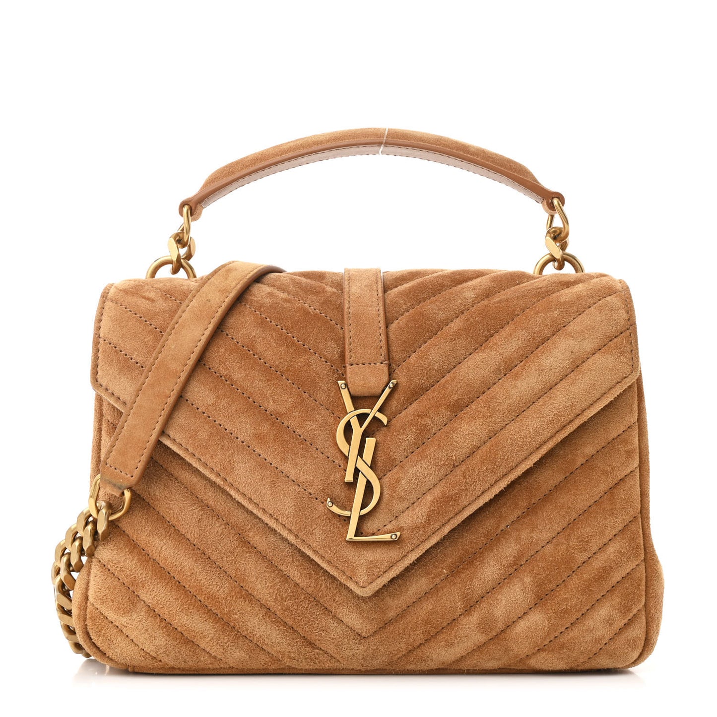 Suede Matelasse Chevron Monogram Medium College Bag Cinnamon