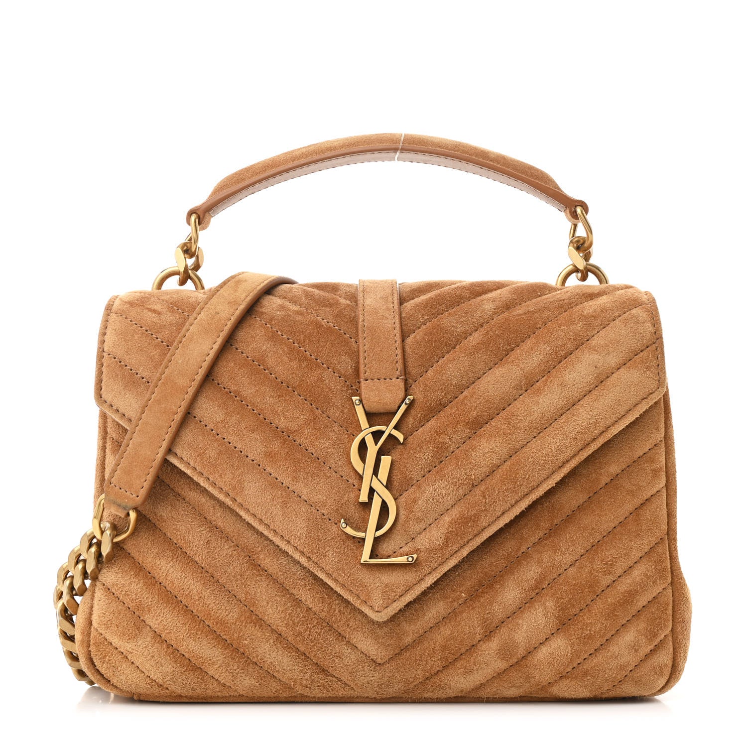 Saint Laurent Suede Matelasse Chevron Monogram Medium College Bag Cinnamon 1 of 11