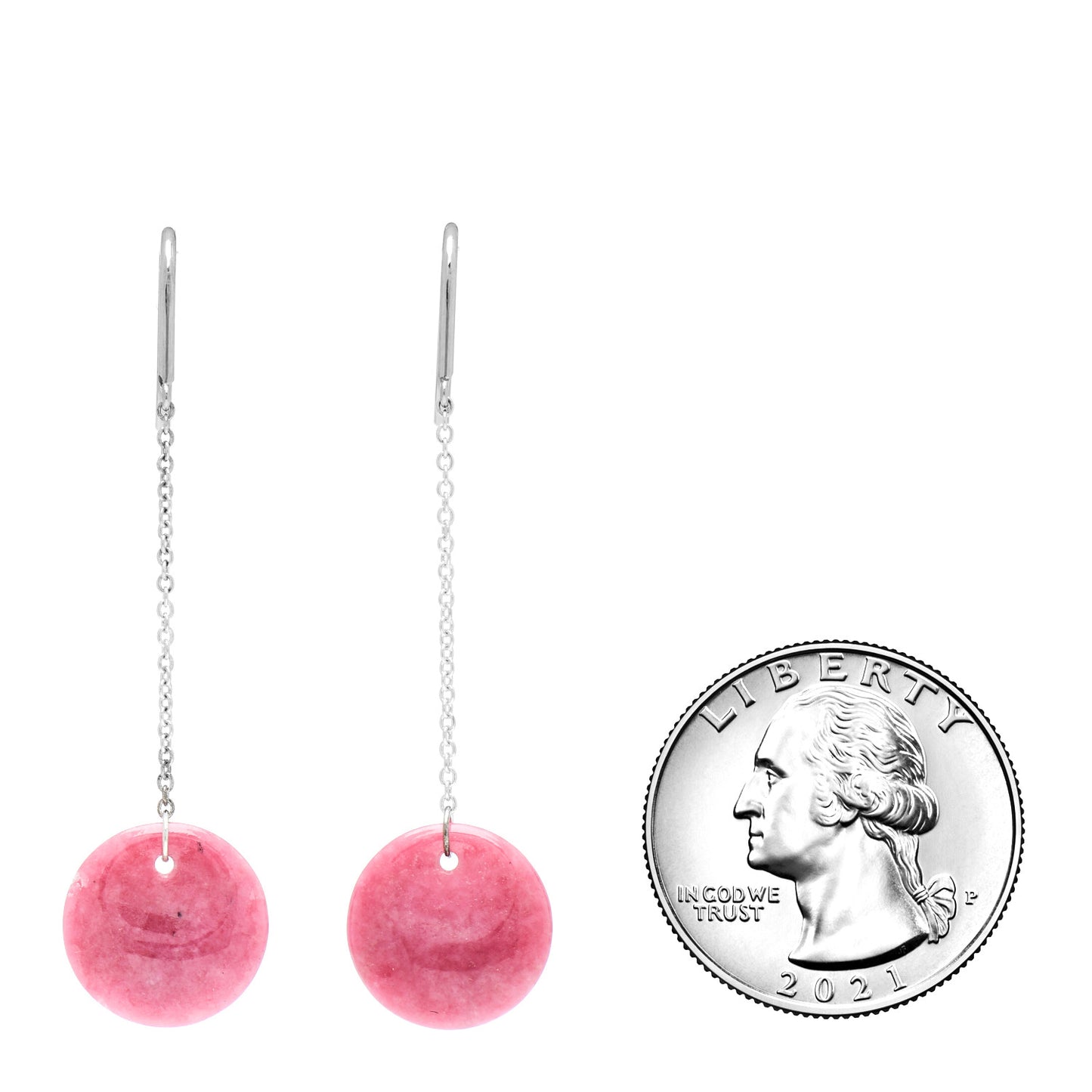 Sterling Silver Rhodonite Elsa Peretti Disc Drop Earrings