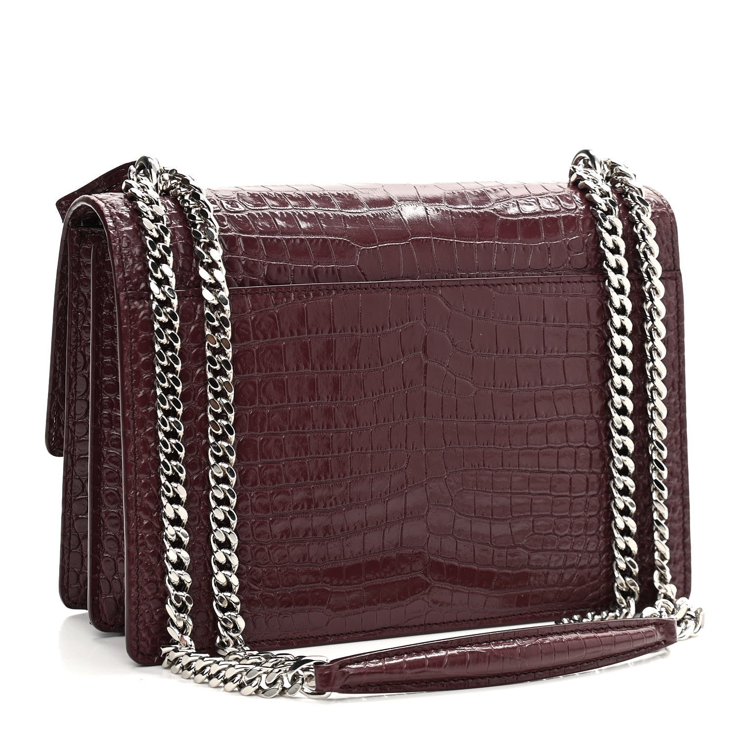 Saint Laurent Calfskin Crocodile Embossed Medium Monogram Sunset Rouge Legion 3 of 10