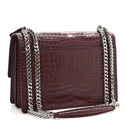 Saint Laurent Calfskin Crocodile Embossed Medium Monogram Sunset Rouge Legion 3 of 10
