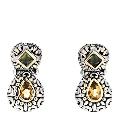 John Hardy Sterling Silver 18K Yellow Gold Peridot Citrine Batu Sari Drop Earrings 1 of 5