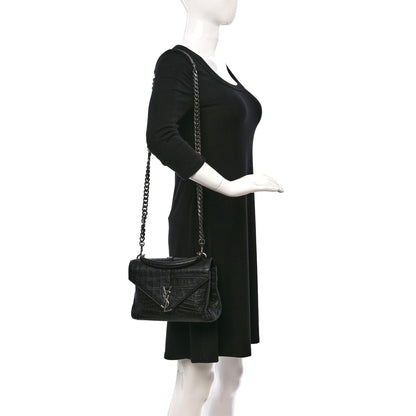 Saint Laurent Calfskin Crocodile Embossed College Monogram Satchel Black 2 of 8