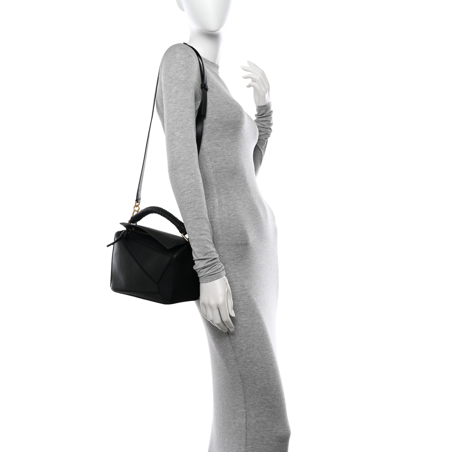 Calfskin Small Woven Puzzle Bag Black