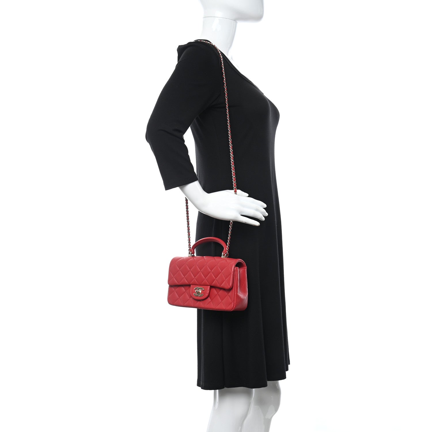 Chanel Lambskin Quilted Mini Top Handle Rectangular Flap Red 2 of 12