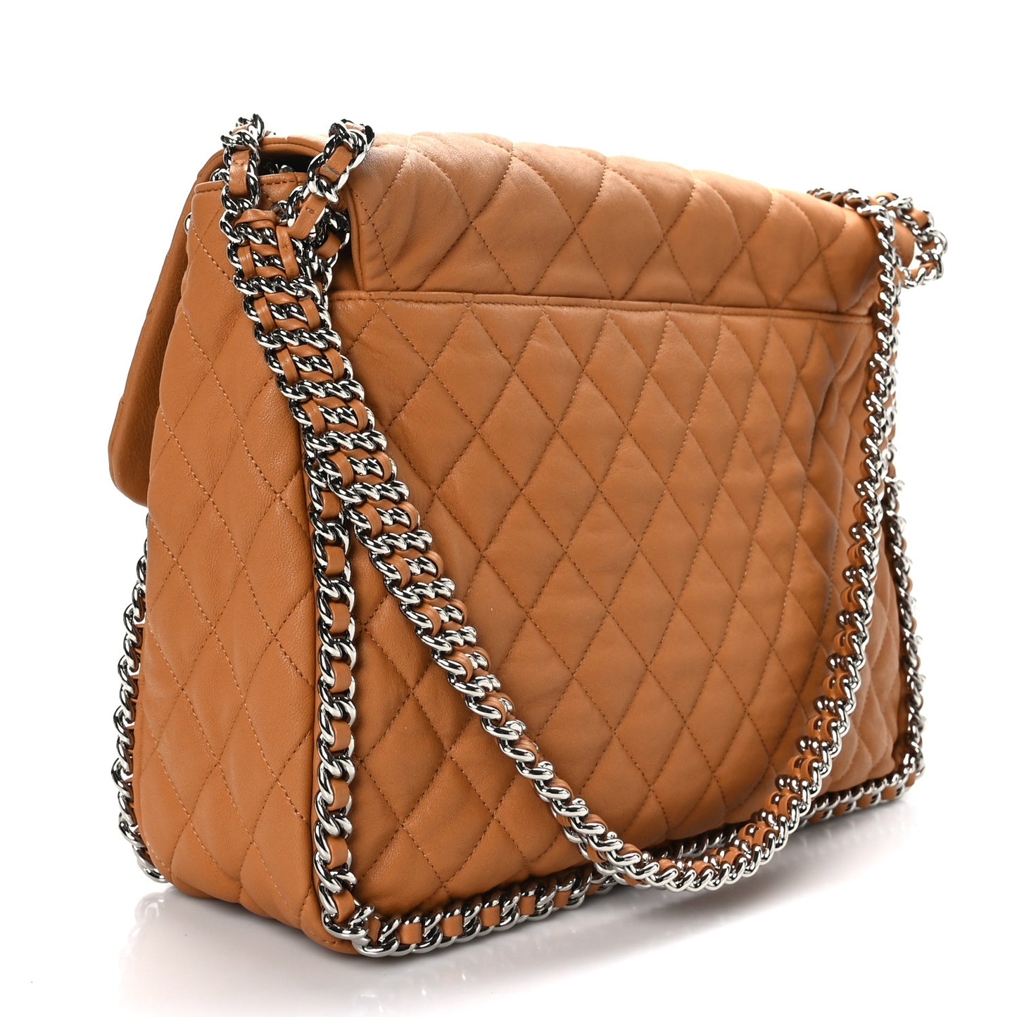 Washed Lambskin Quilted Maxi Chain Around Flap Dark Beige