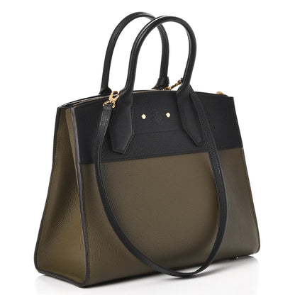 Louis Vuitton Calfskin City Steamer MM Kaki Black 4 of 8