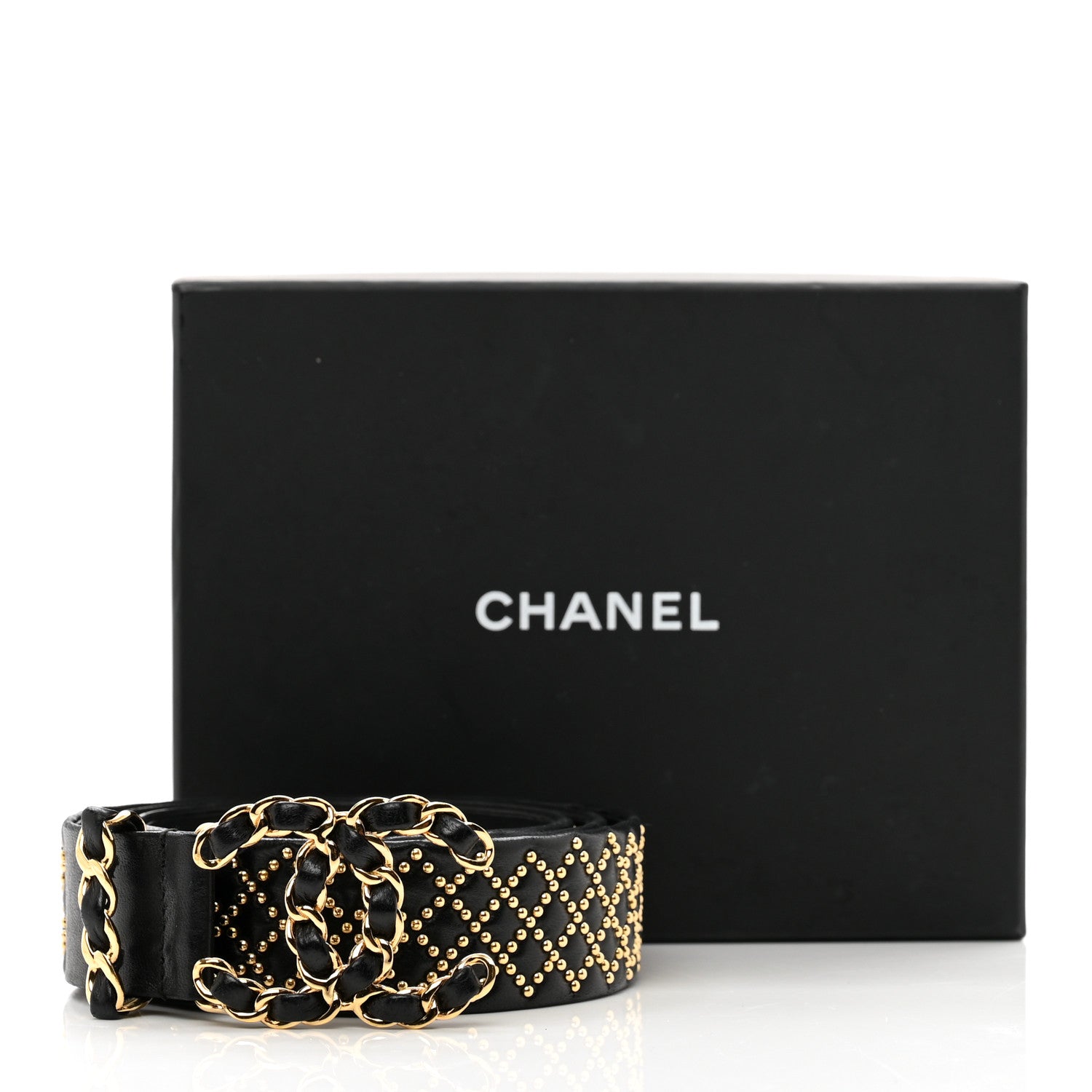 Chanel Lambskin Studded CC Chain Belt 80 32 Black 7 of 7
