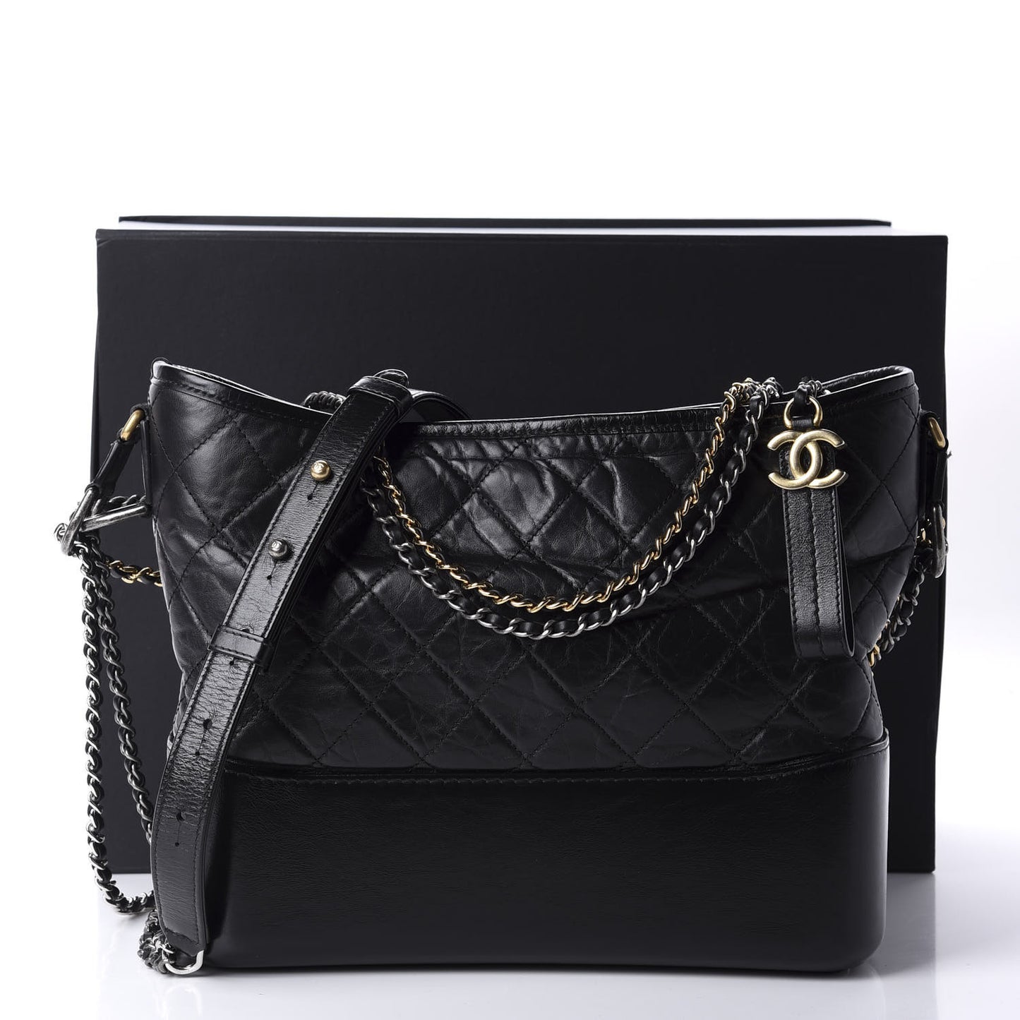 Aged Calfskin Quilted Medium Gabrielle Hobo Black