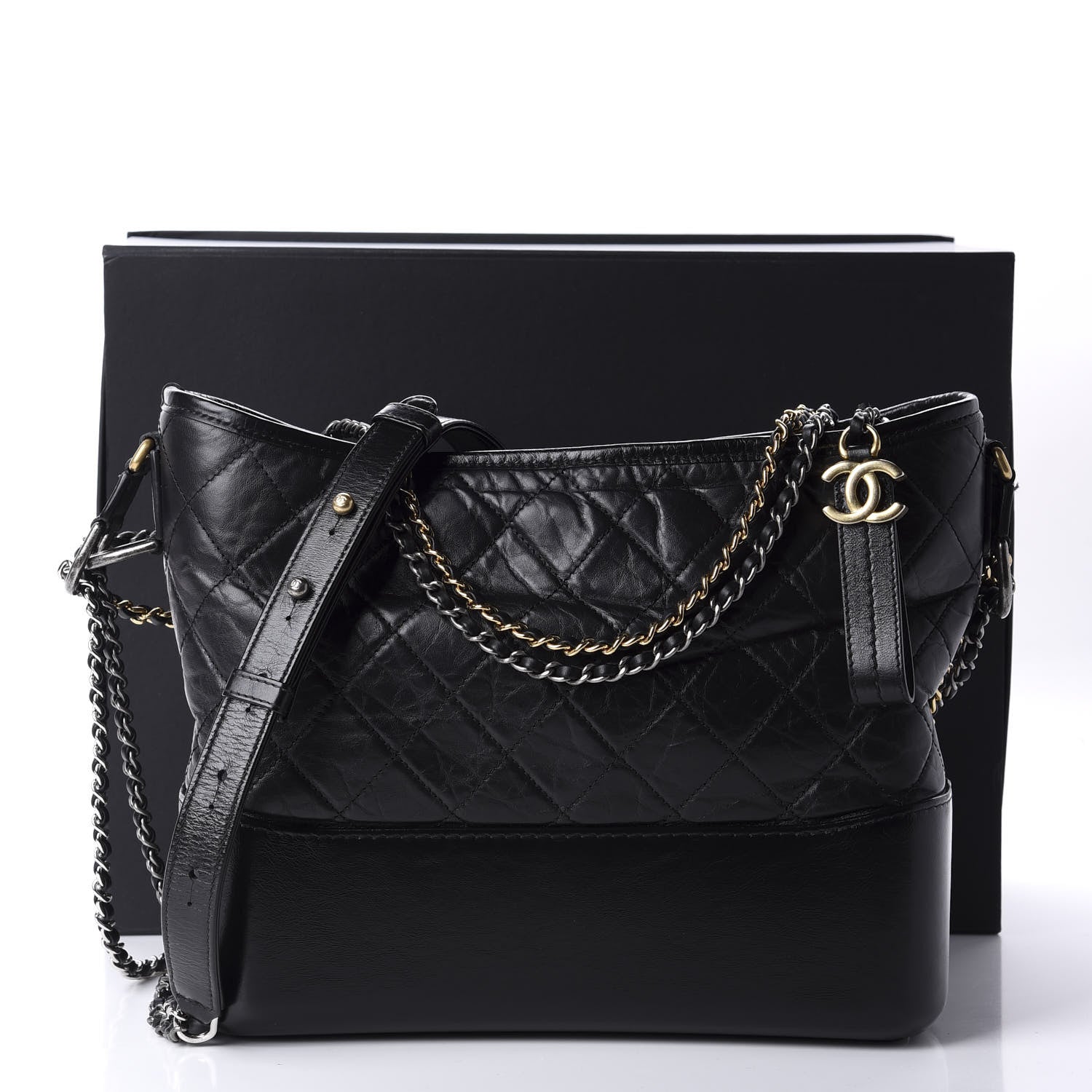 Chanel Aged Calfskin Quilted Medium Gabrielle Hobo Black 11 of 11