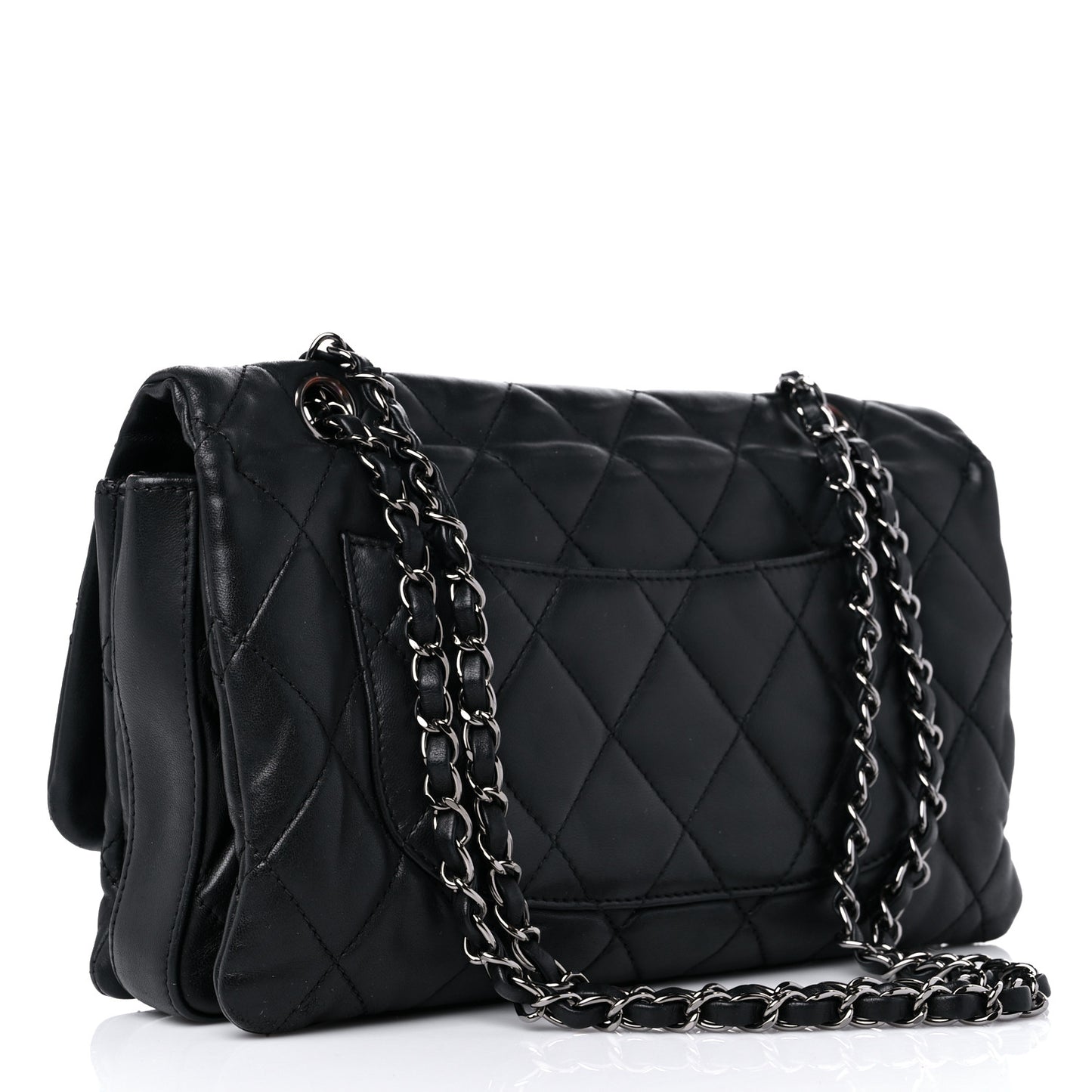 Lambskin Quilted Jumbo 3 Flap Black