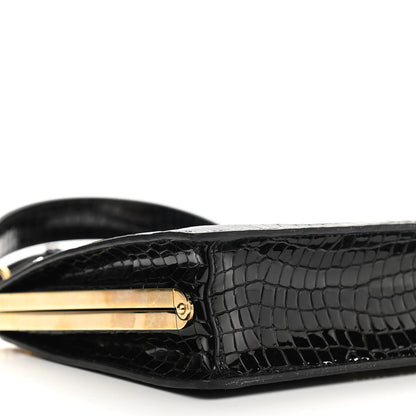 Miu Miu Calfskin Crocodile Embossed Crystal Embellished Solitaire Bag Black 9 of 10