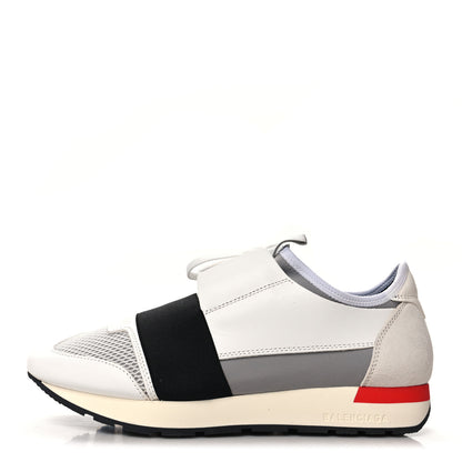 Balenciaga Mesh Calfskin Neoprene Suede Womens Race Runner Sneakers 40 White Black Grey 1 of 8