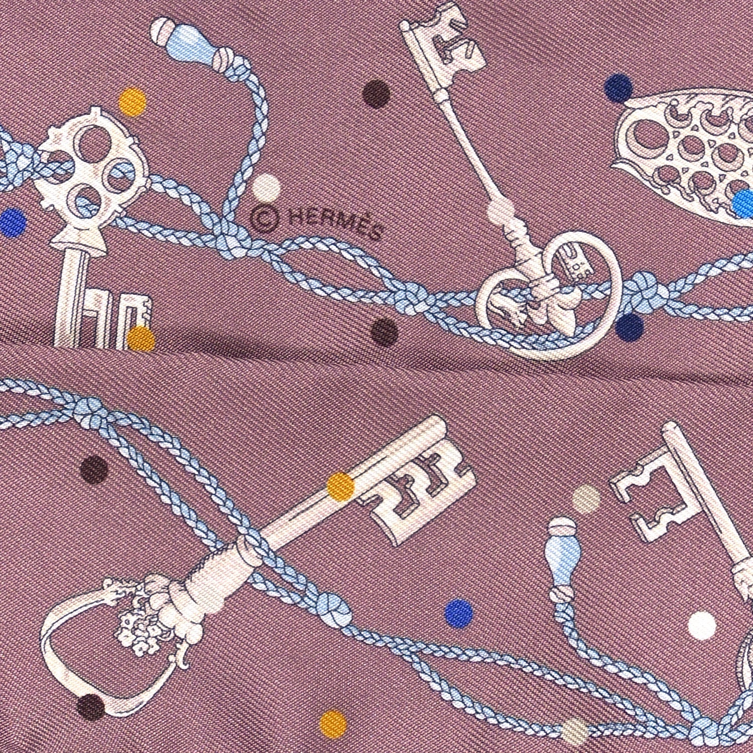 Hermes Silk Les Cles A Pois Twilly Marron Glace Gris 4 of 4