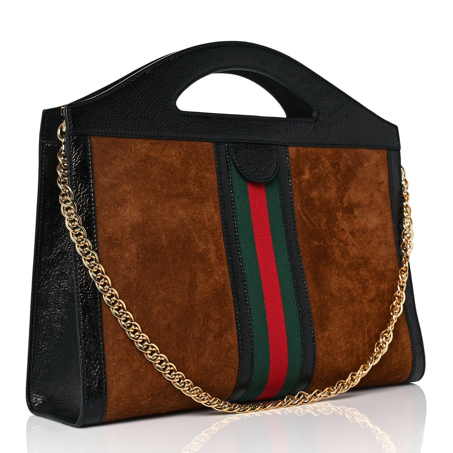 Gucci Suede Patent GG Web Medium Ophidia Top Handle Chain Nocciola Black 3 of 10