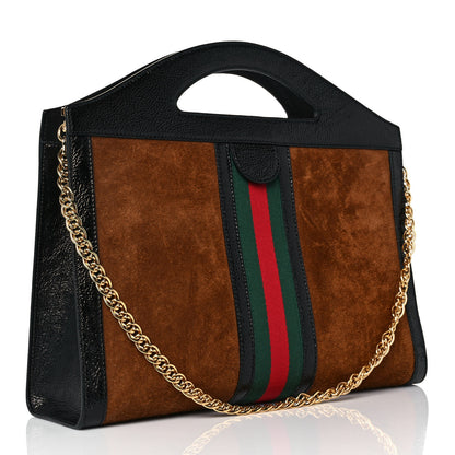 Gucci Suede Patent GG Web Medium Ophidia Top Handle Chain Nocciola Black 3 of 10