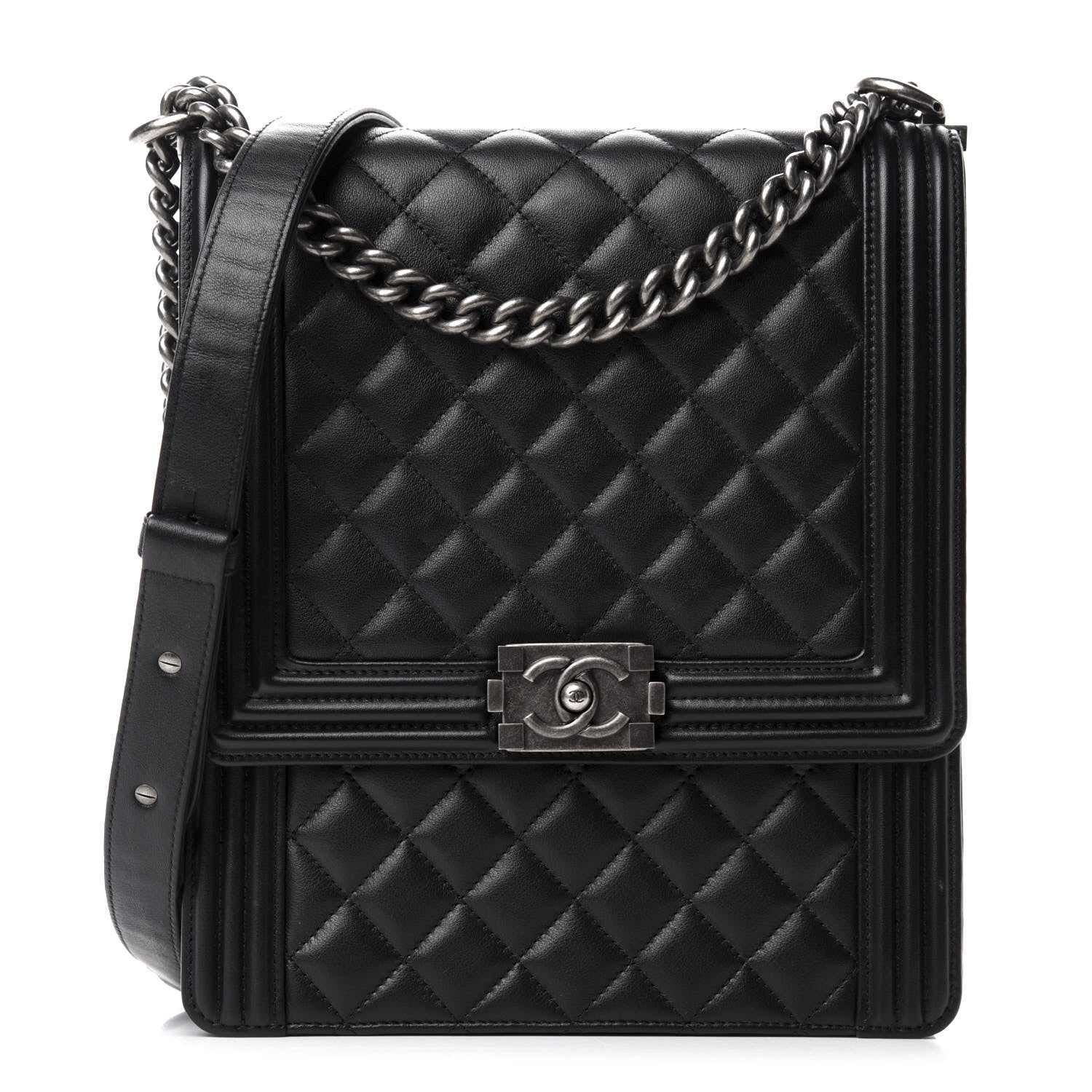 Chanel Calfskin Quilted North South Boy Flap Black 1 of 11