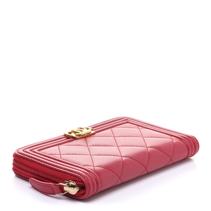 Chanel Lambskin Quilted Small Boy Zip Around Wallet Red 4 of 10