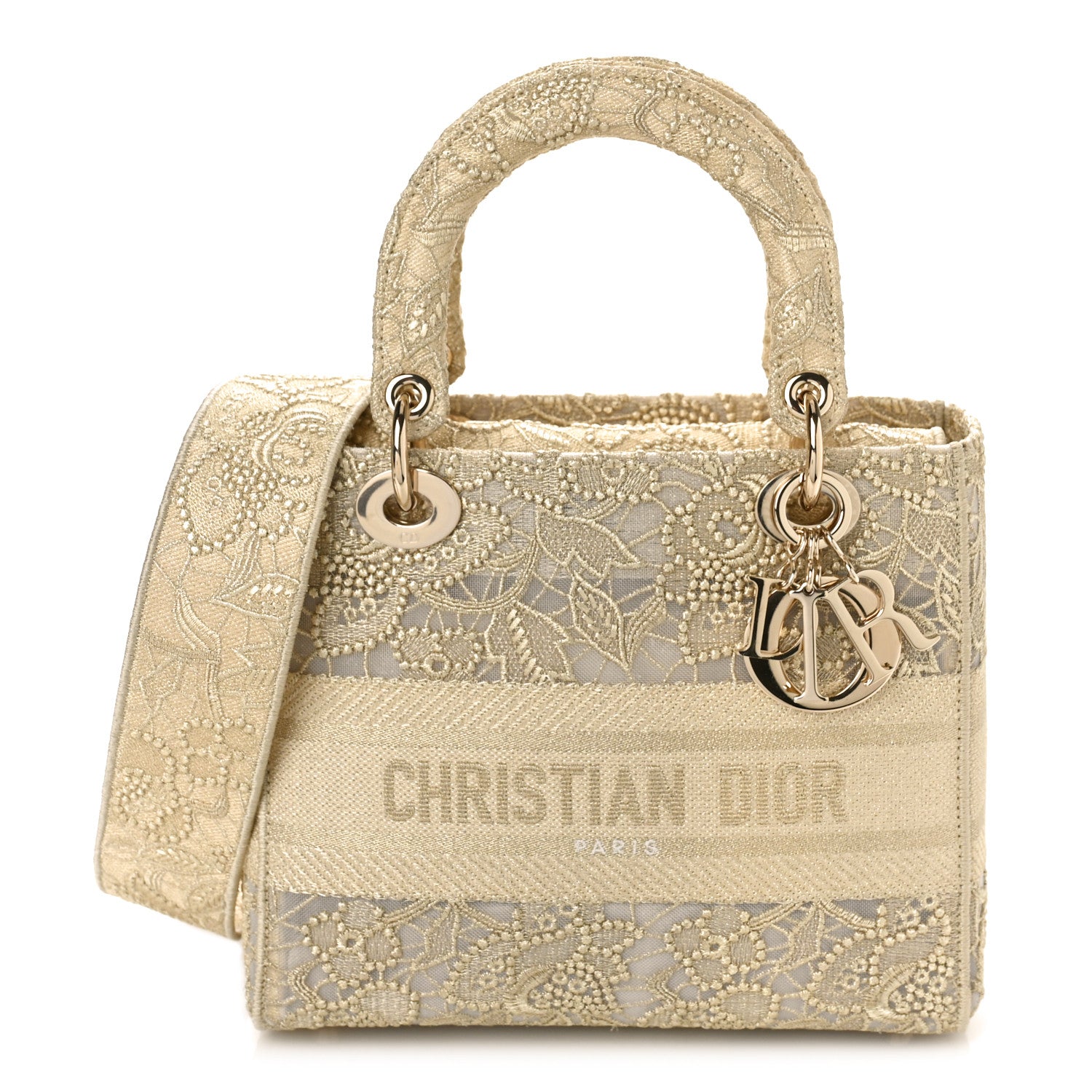 Christian Dior Transparent Metallic Embroidered Mesh Macrame Lady D-Lite Gold 1 of 8