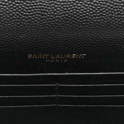 Saint Laurent Grain De Poudre Matelasse Chevron Monogram Envelope Chain Wallet Black 6 of 9