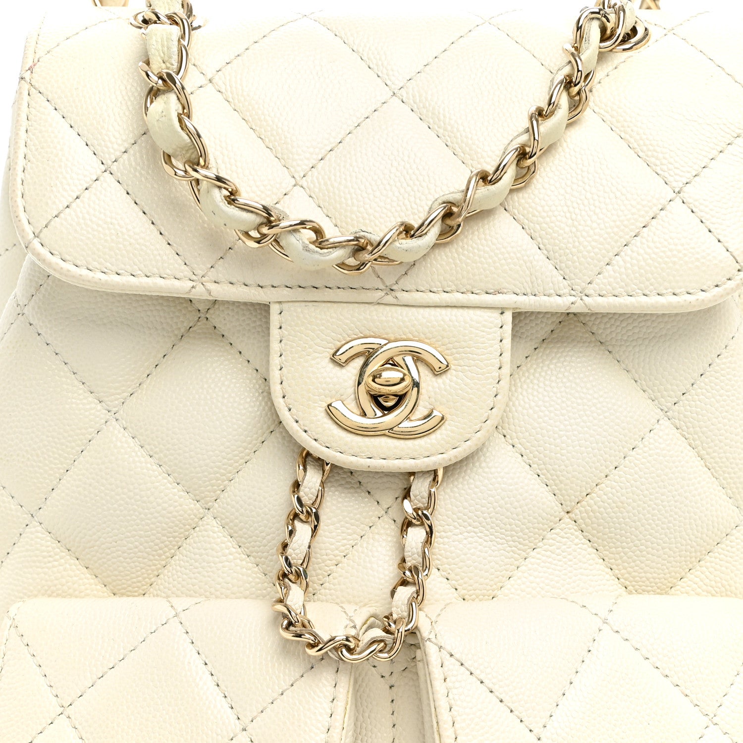 Chanel Caviar Quilted Double Pocket Backpack White 1950685