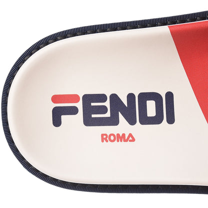 Fendi X FILA Glazed Fabric Calfskin FF 1974 Mania Slide Sandals 38 Mogano Panna Blueberry Caipiroska 7 of 10