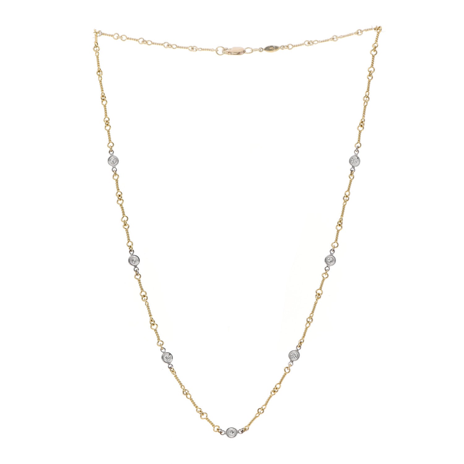 Roberto Coin 18K Yellow White Gold Diamond By the Inch Seven Station Dog Bone Necklace 3 of 5