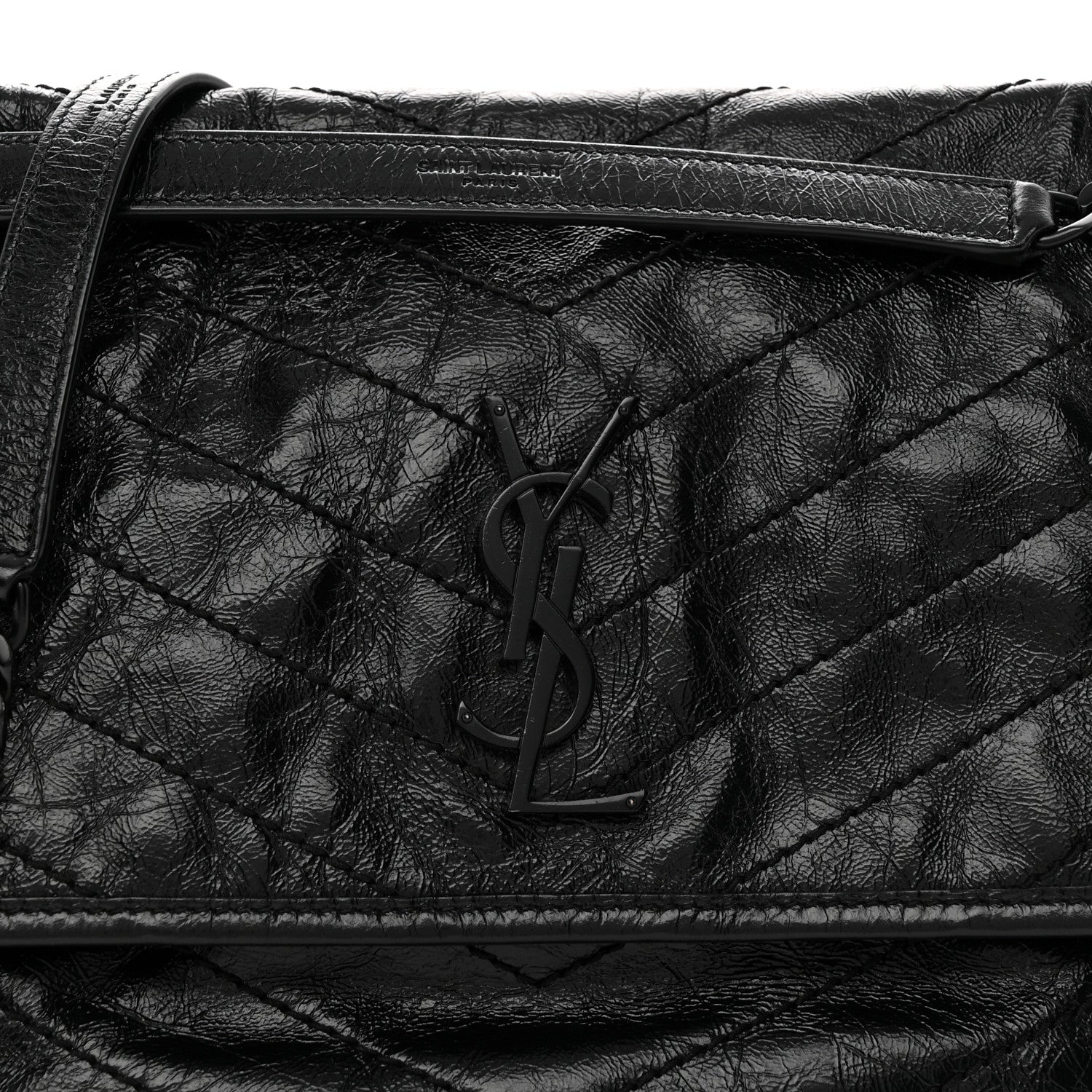 Saint Laurent Crinkled Calfskin Matelasse Monogram Medium Niki Chain Satchel Black 8 of 10