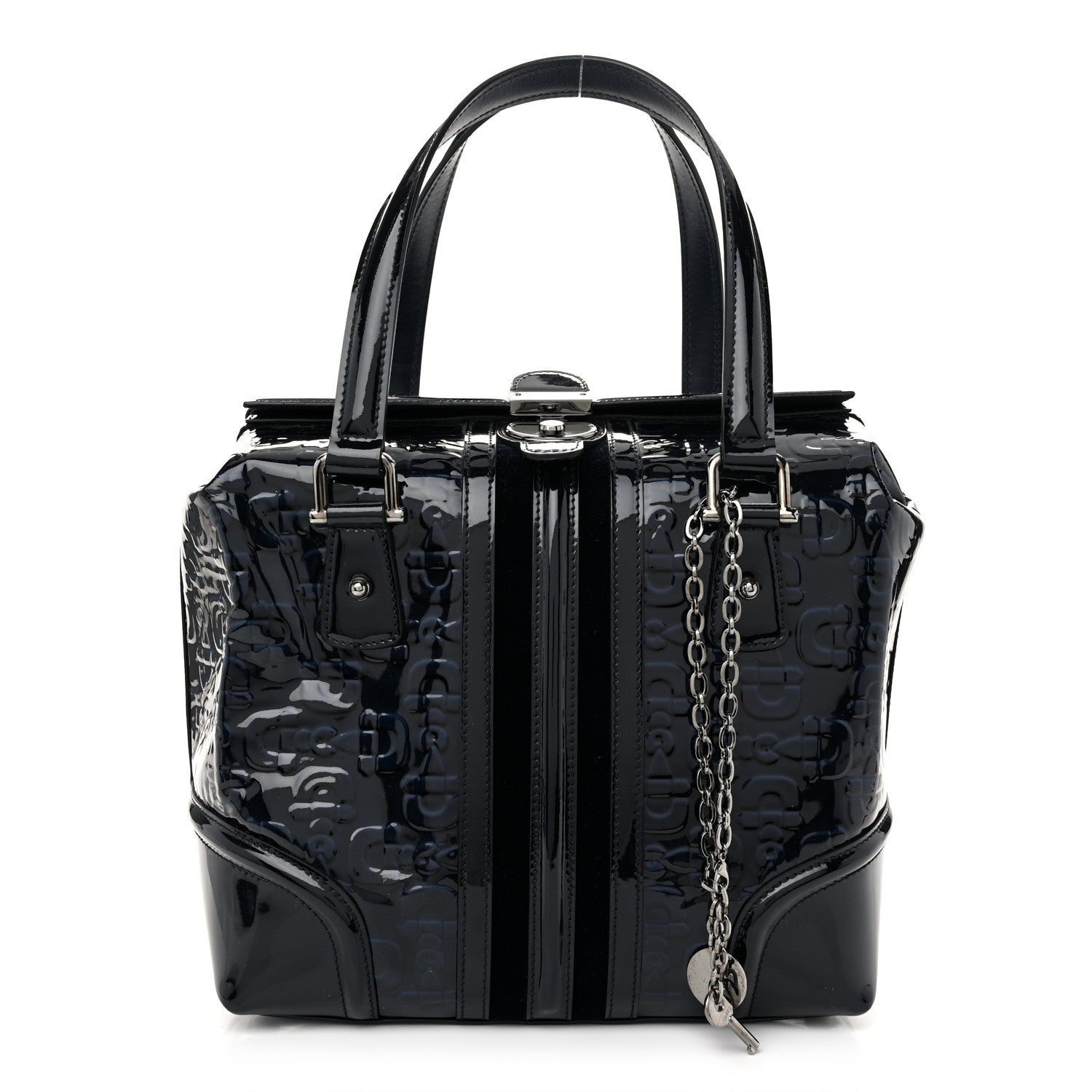 Gucci Patent Horsebit Embossed Treasure Boston Black Blue 1 of 10