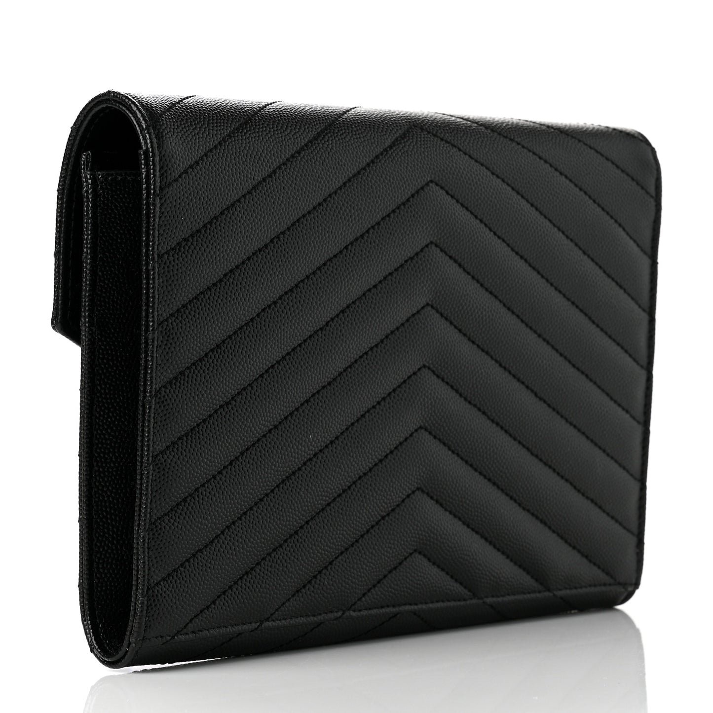 Grain De Poudre Matelasse Chevron Monogram Envelope Clutch Black
