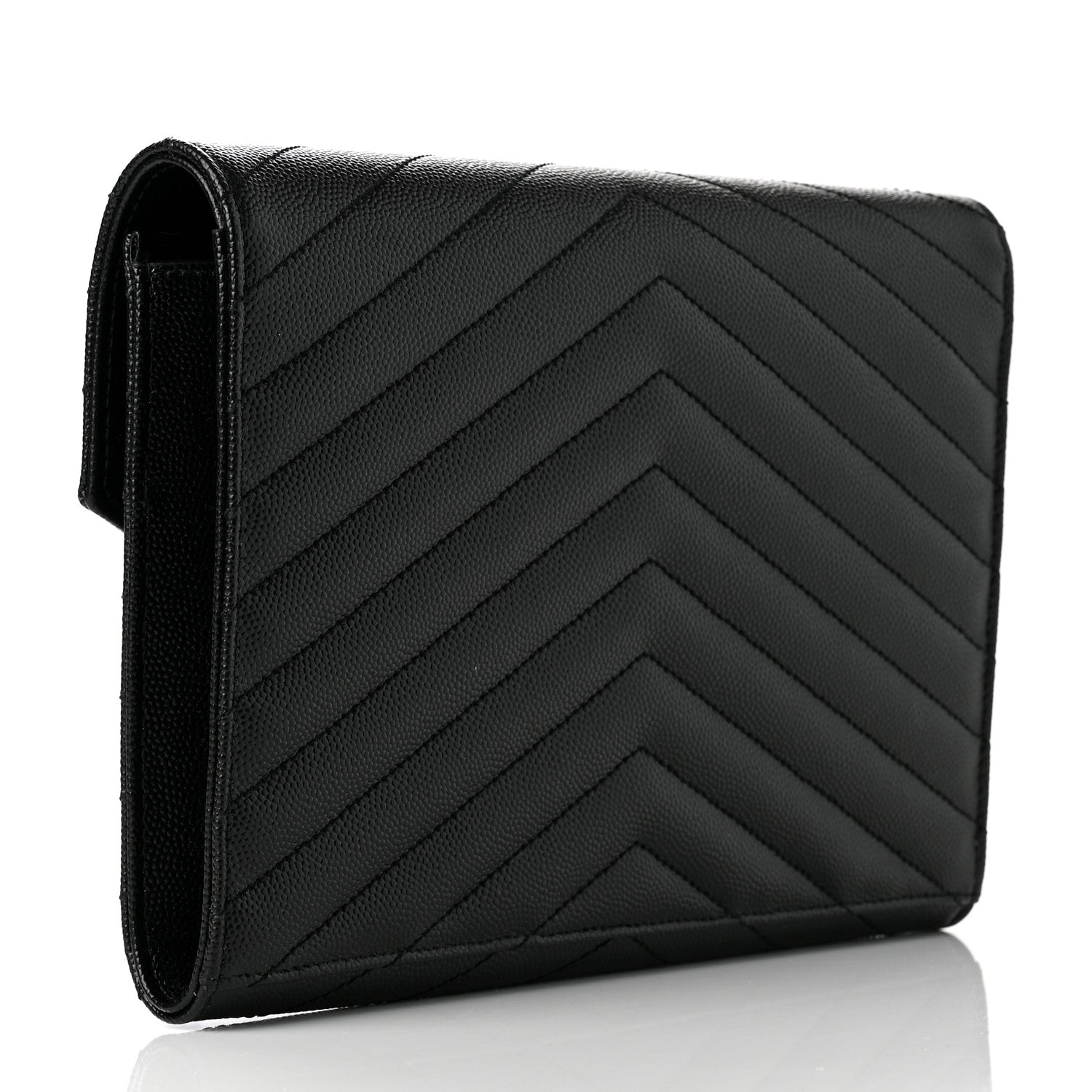 Saint Laurent Grain De Poudre Matelasse Chevron Monogram Envelope Clutch Black 3 of 9
