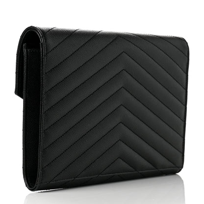 Saint Laurent Grain De Poudre Matelasse Chevron Monogram Envelope Clutch Black 3 of 9