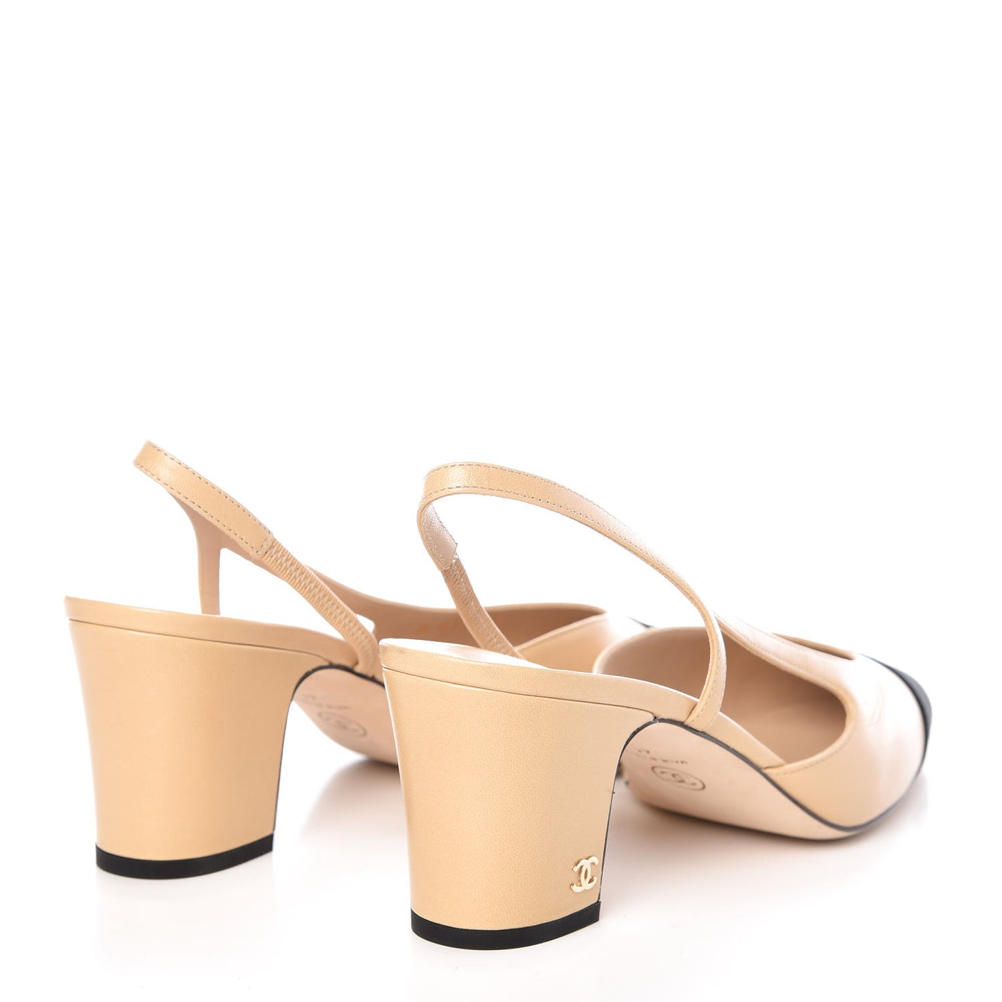 Goatskin Grosgrain Cap Toe CC Slingback Pumps 41 Beige Black
