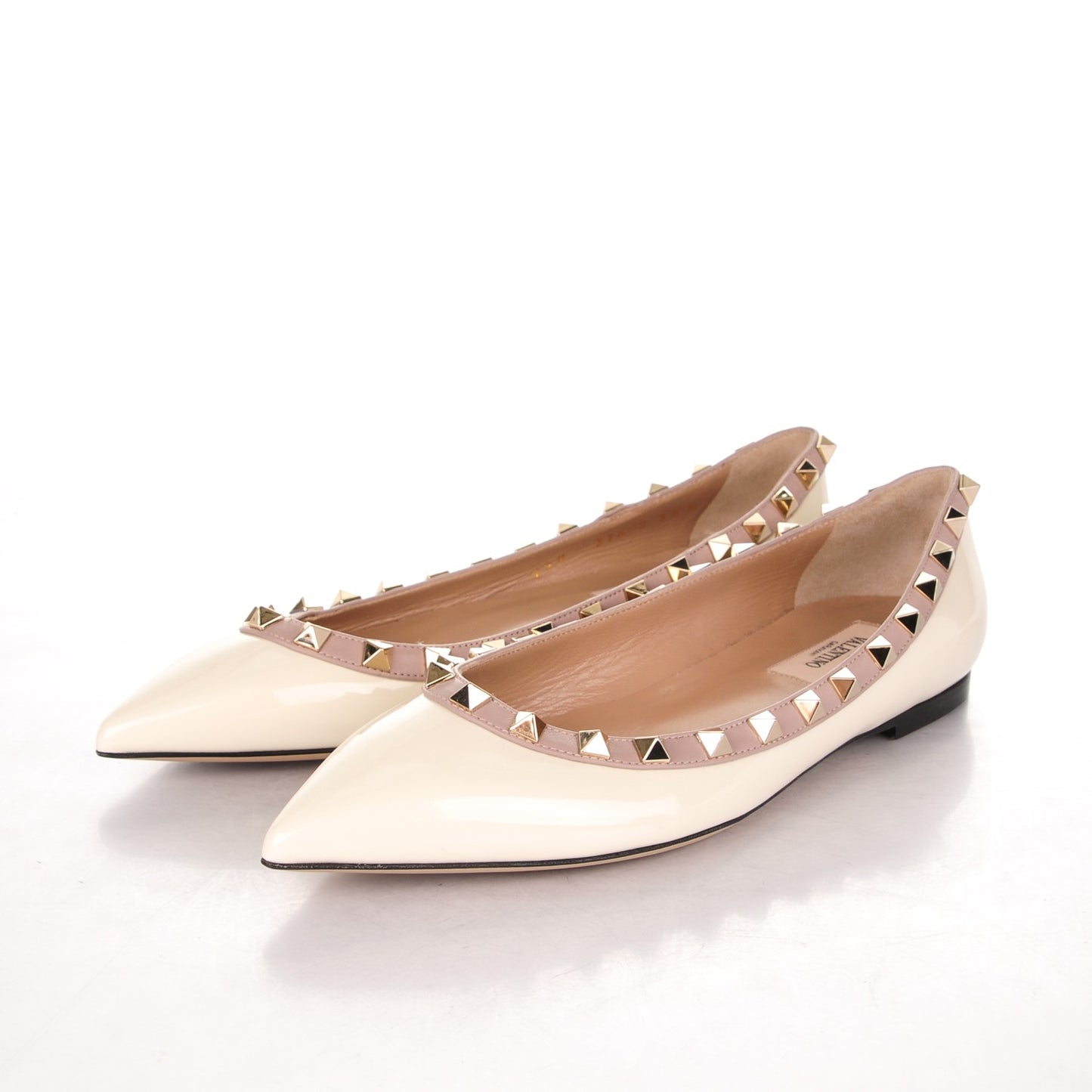 Patent Rockstud Ballerina Flats 36.5 Light Ivory Poudre