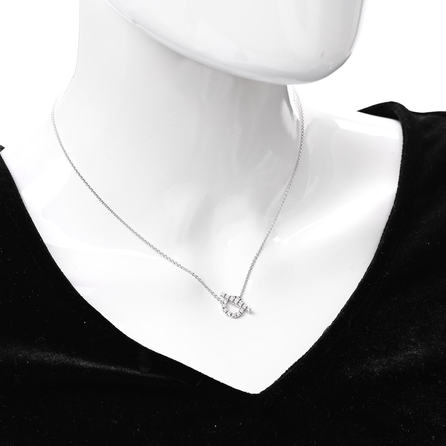 Hermes 18K White Gold Diamond Finesse Pendant Necklace 2 of 5